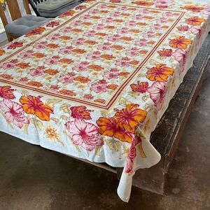 Summer Tropical Floral Tablecloth Rectangle 60"x84" Pink Orange Red Green Hibisc